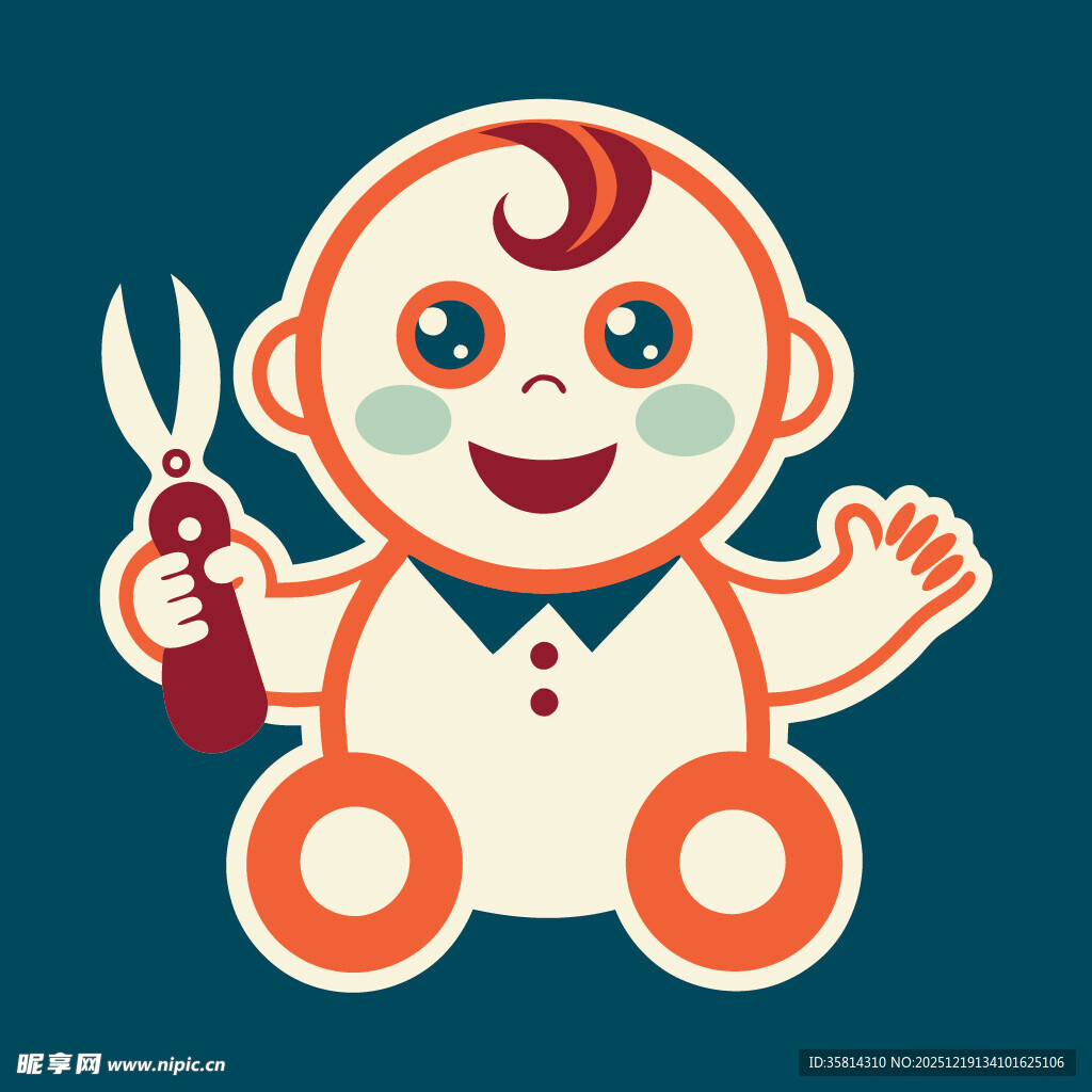 卡通宝宝手持剪刀欢乐形象