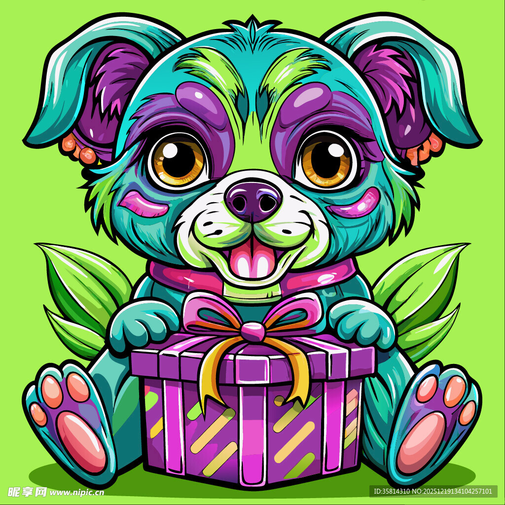 可爱小狗抱礼物