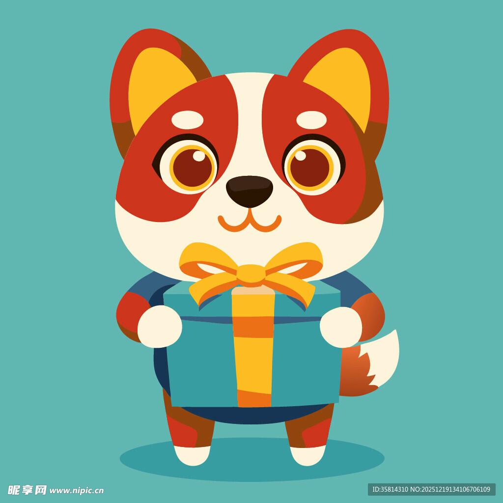 抱着礼物的可爱柯基犬