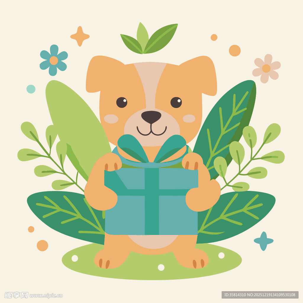 可爱柯基手持礼物