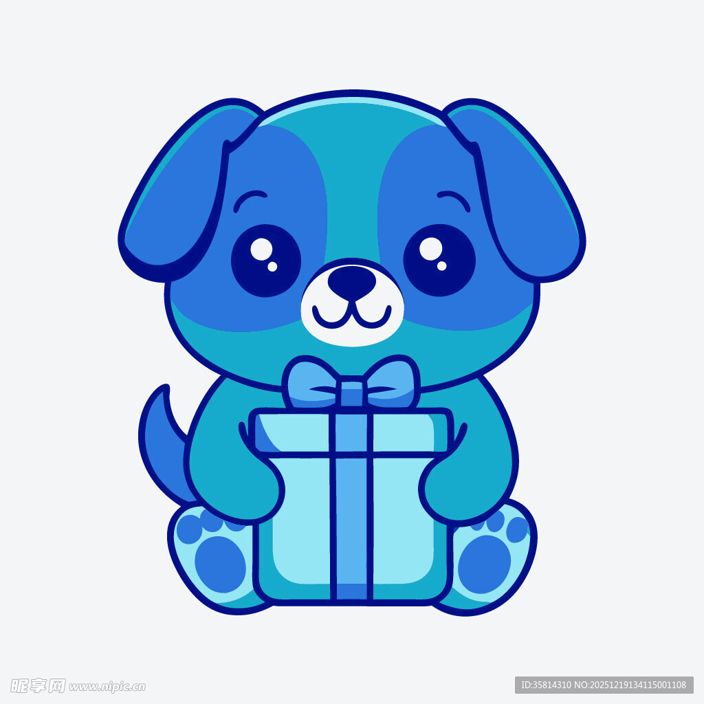 抱礼物的蓝色卡通小狗