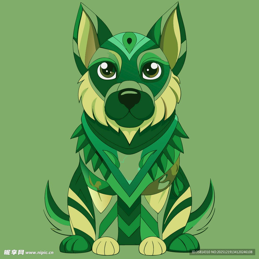 几何风格绿色小狗插画