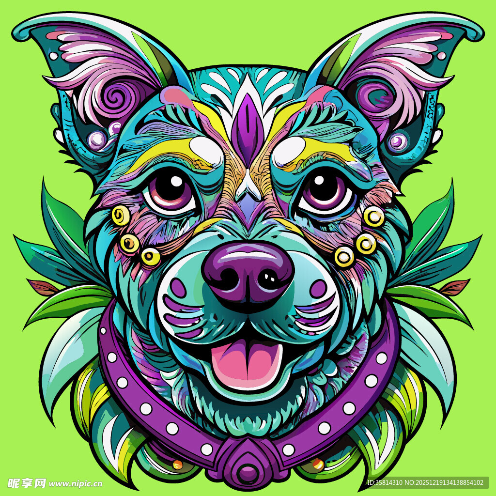 多彩装饰风狗狗插画