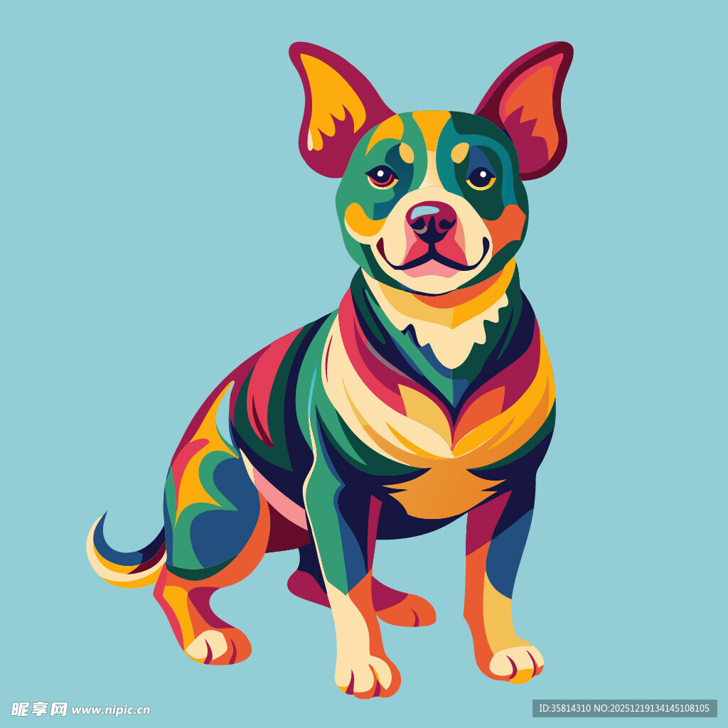多彩几何风小狗插画