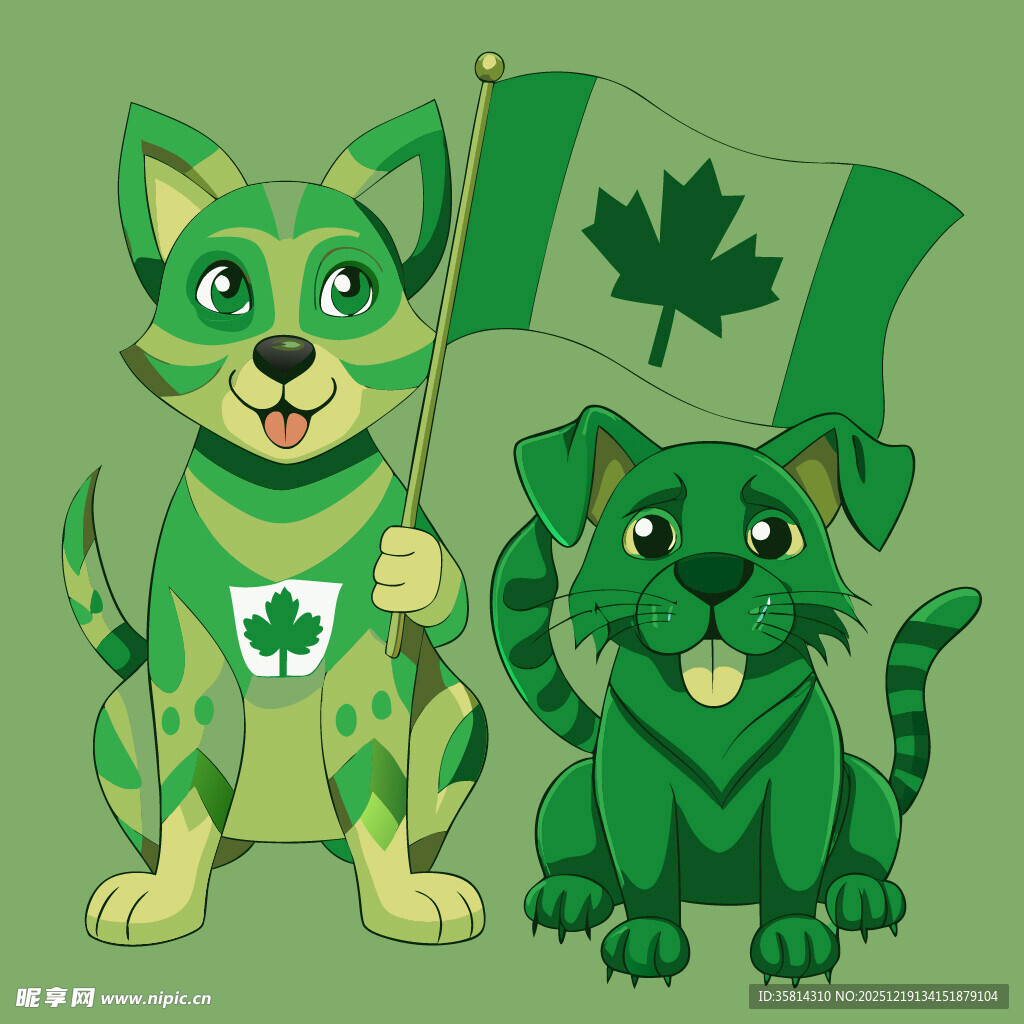 加拿大主题的可爱迷彩狗狗