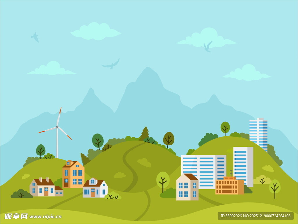 绿色山丘上的现代家园