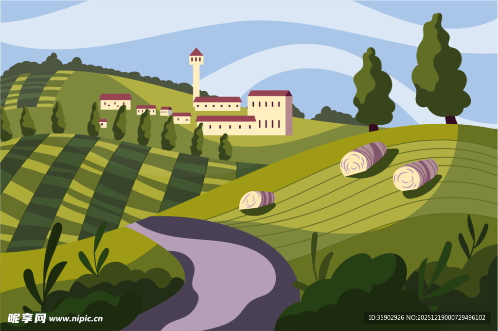 田园风光中的蜿蜒小路