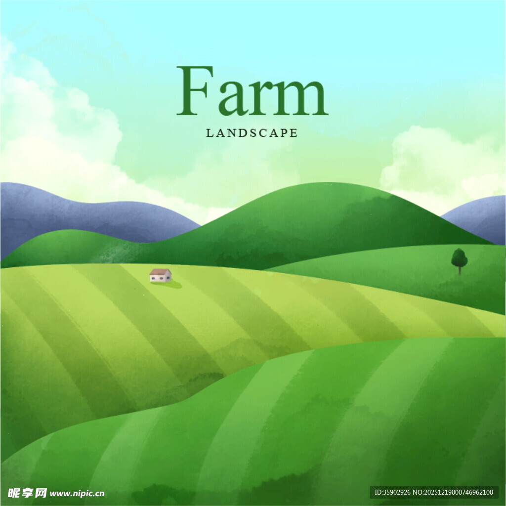 绿色田园风光农场插画