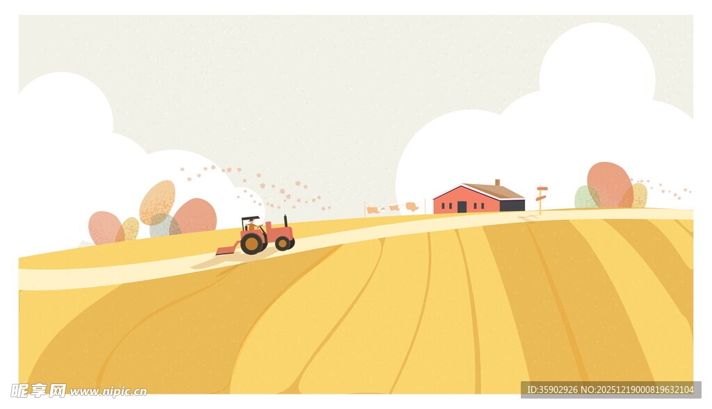 秋日田野中的农用车