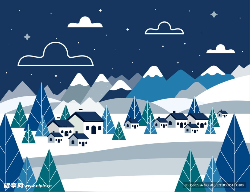 冬日雪景中的静谧村庄