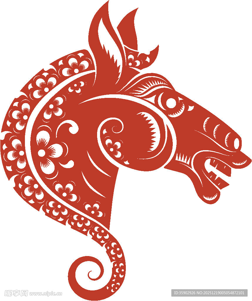 红色马头剪纸艺术图案