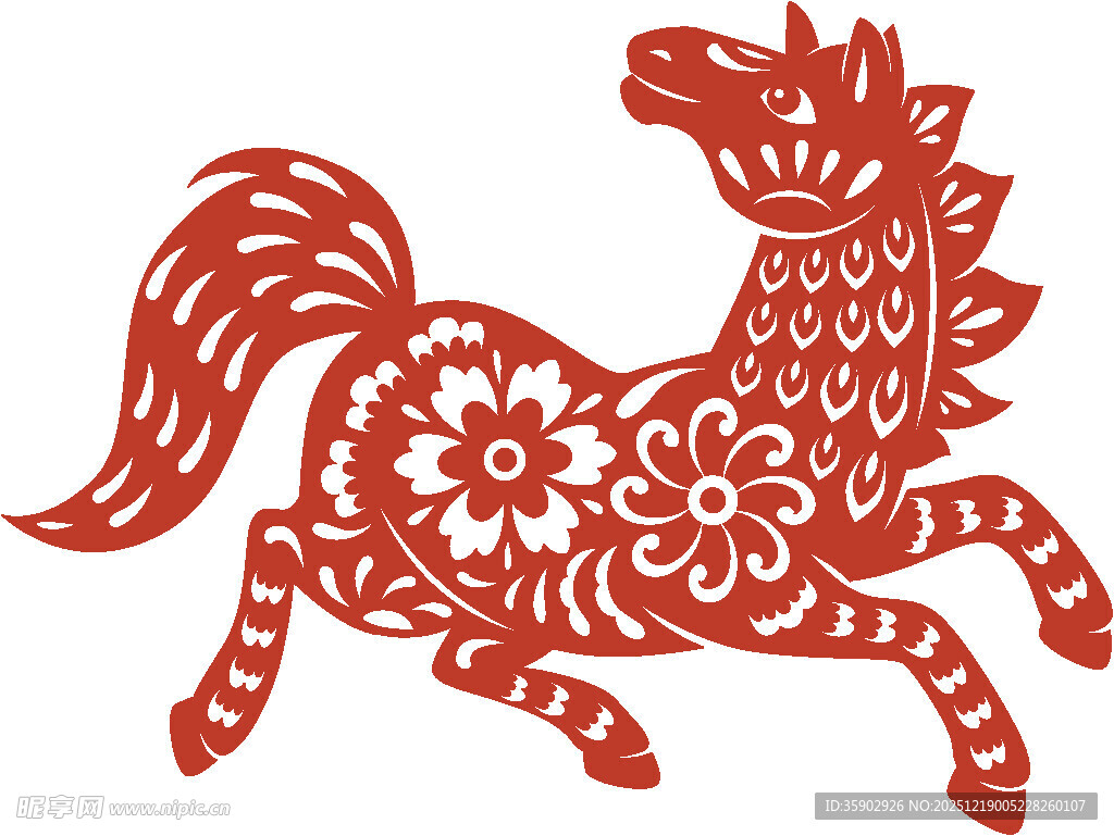 剪纸风格奔腾骏马图案