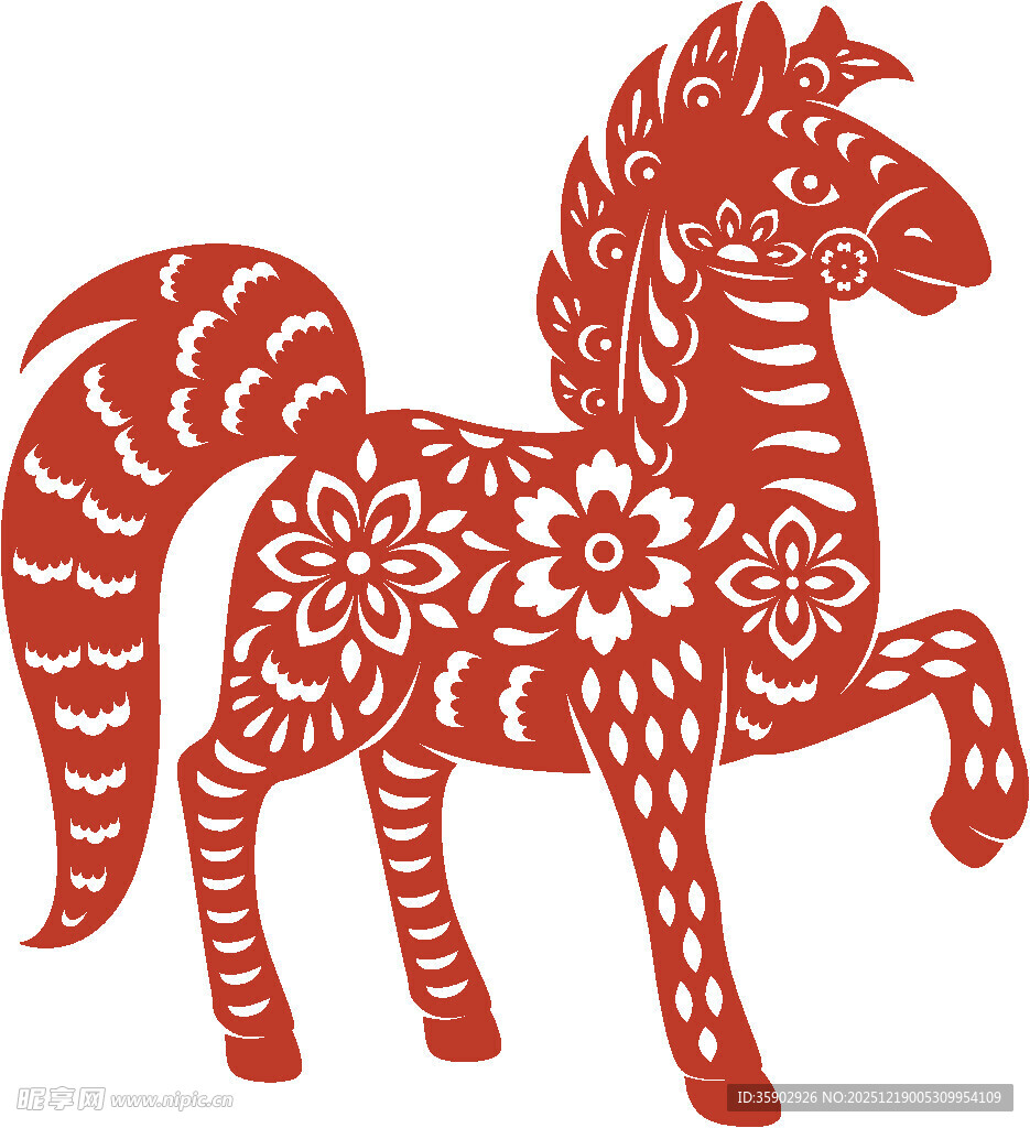 红色剪纸骏马图案