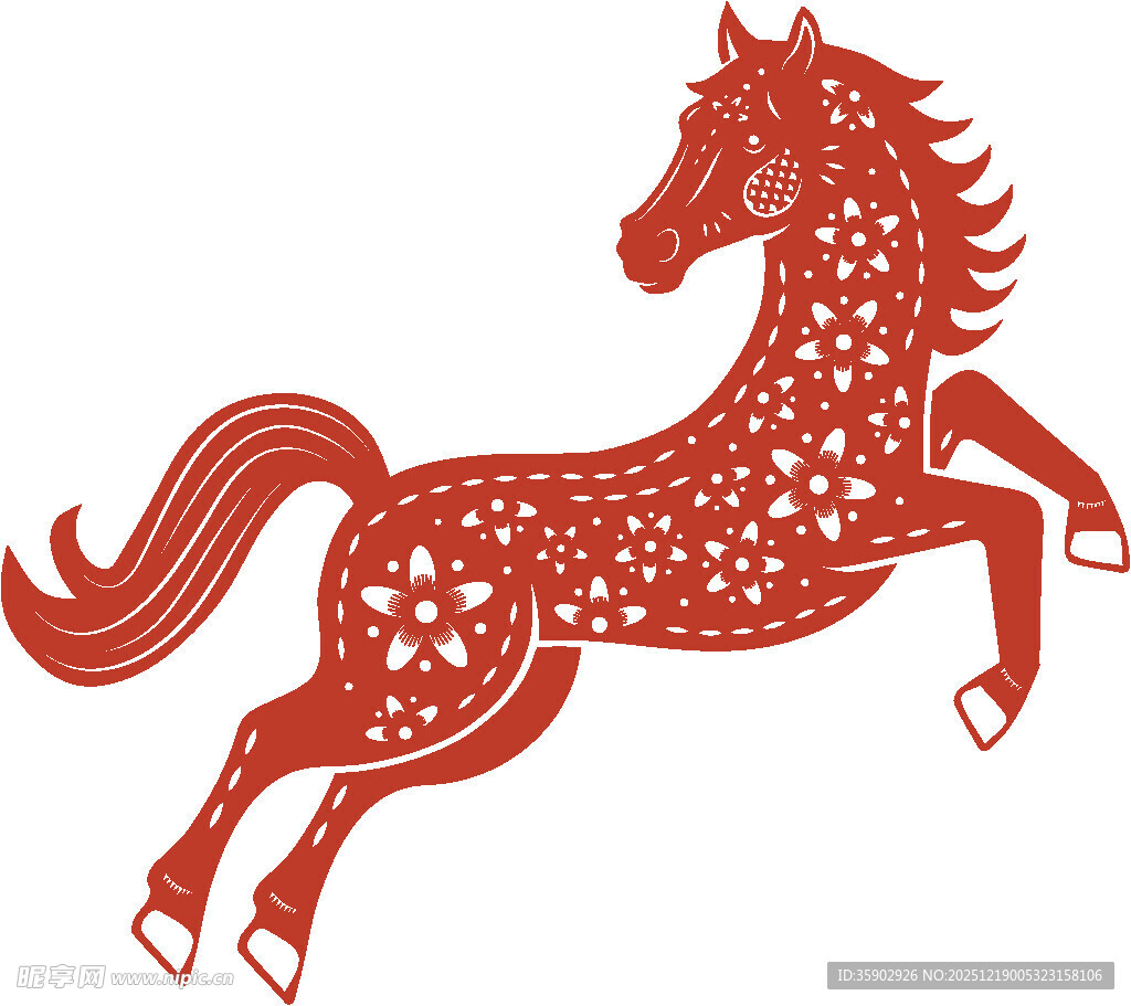 红色剪纸风奔腾骏马