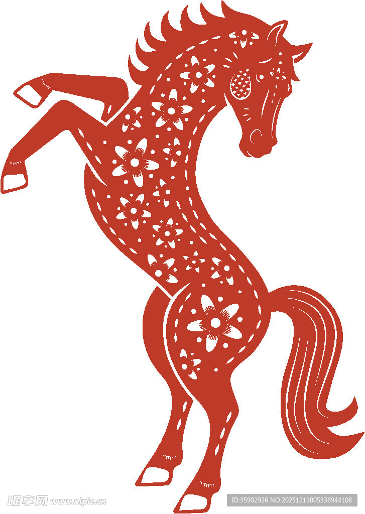 红色剪纸风跃起骏马