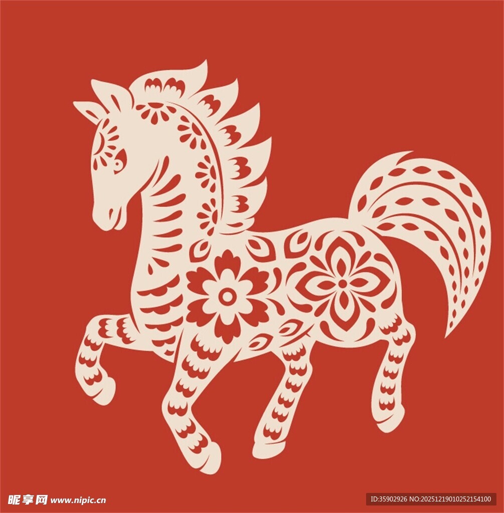 剪纸风格的奔跑骏马图案