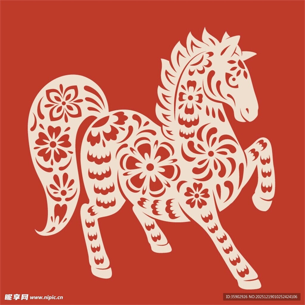 剪纸风骏马图案设计素材