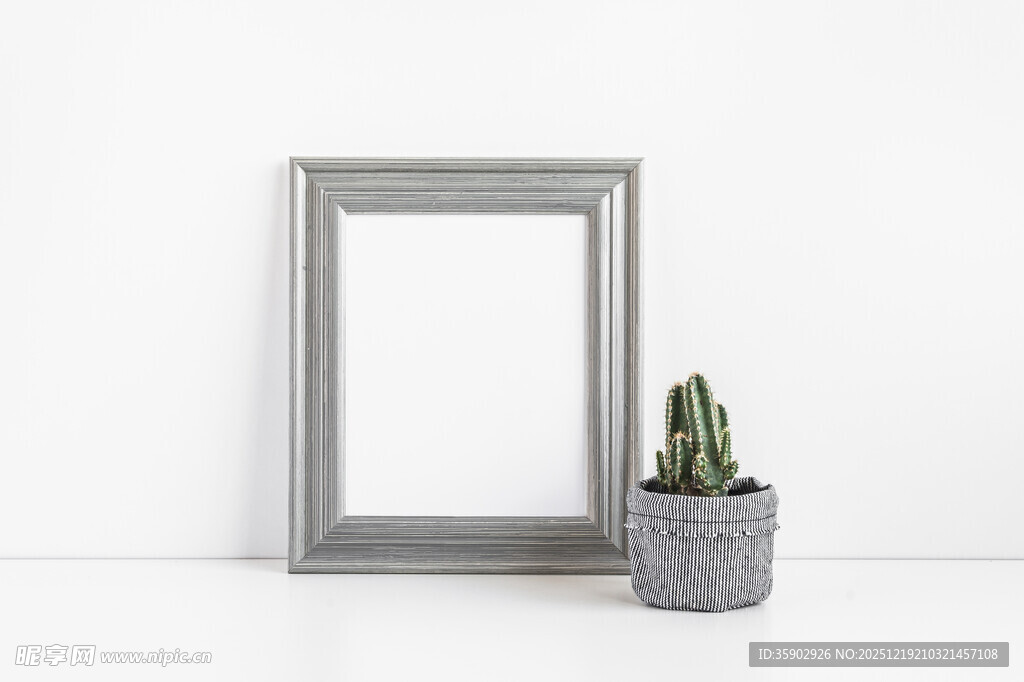 简约相框与仙人掌摆件