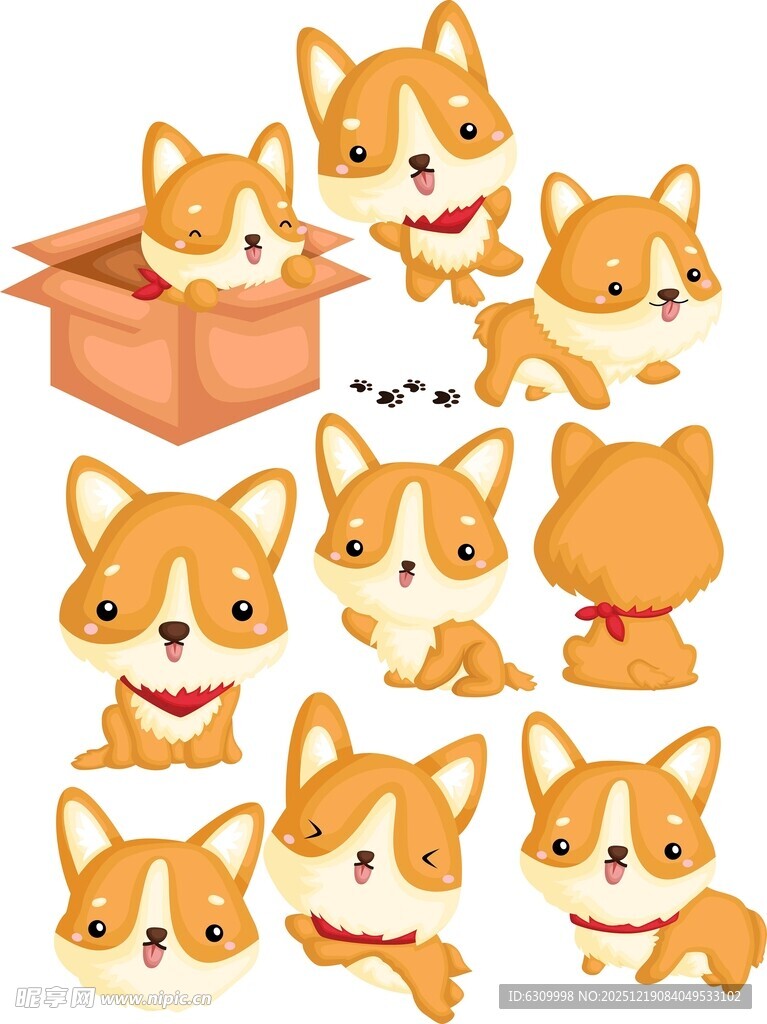 可爱柯基狗狗多样姿态