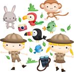 儿童探险家与可爱动物们