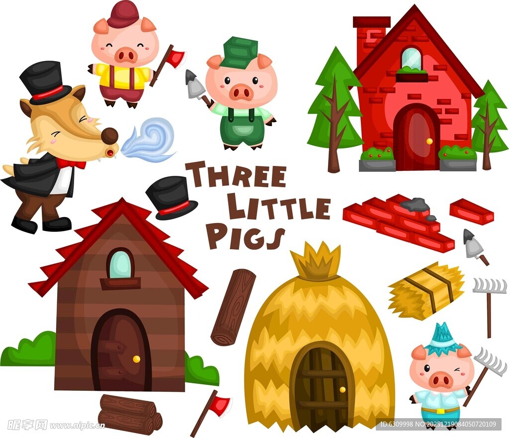 三只小猪卡通素材集合