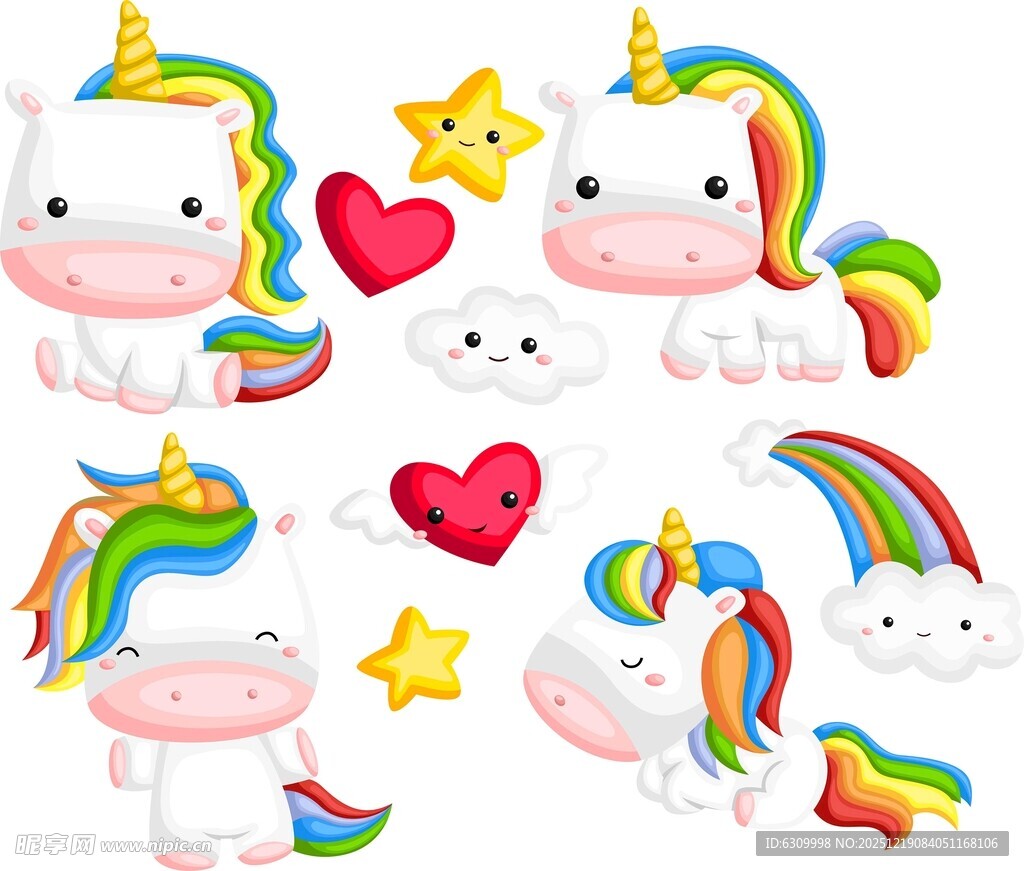 可爱独角兽卡通贴纸集合