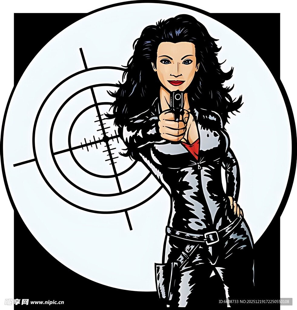 黑衣女子指向前方靶心