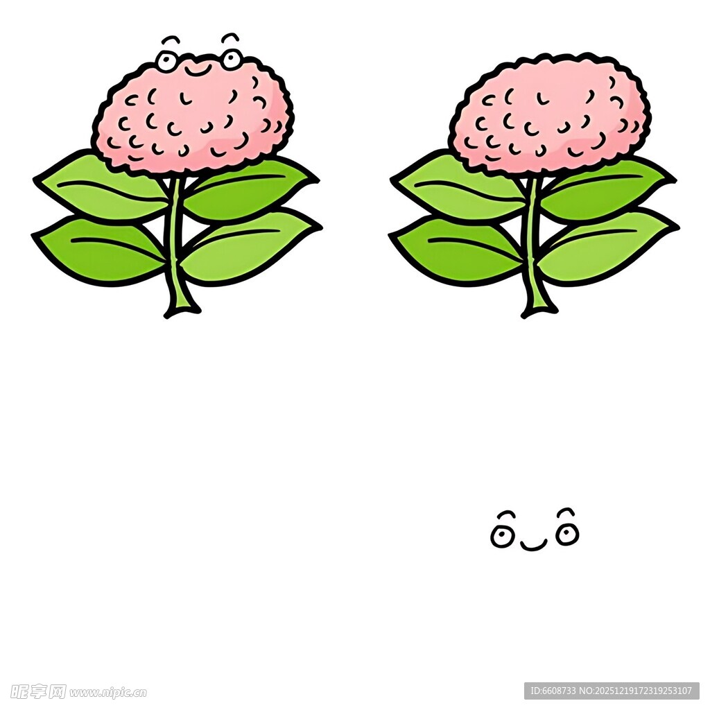 两朵粉色花朵与绿叶图案