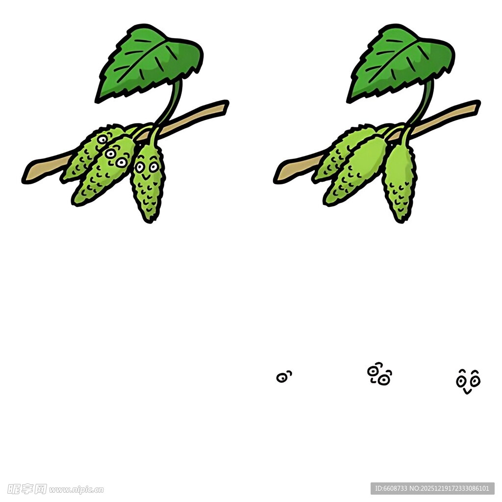 枝头嫩叶与果实插画