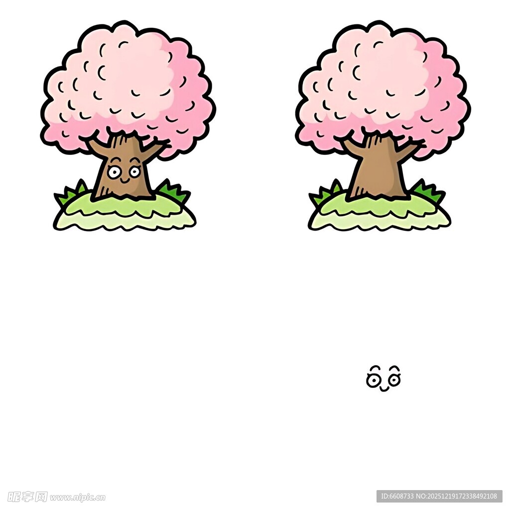 两棵粉色樱花树插画