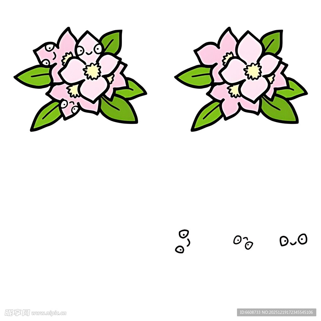 手绘双朵粉色花卉图案