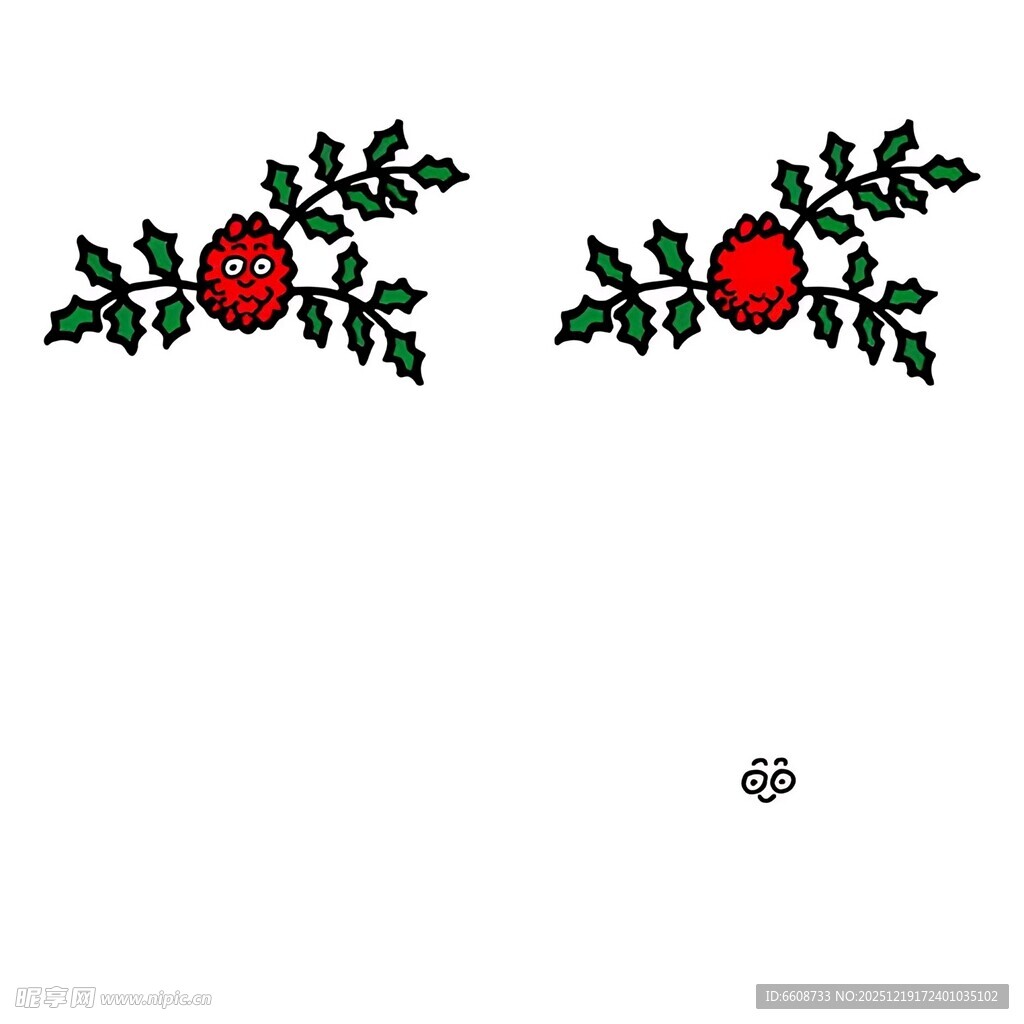 红色花朵绿叶耳环设计图