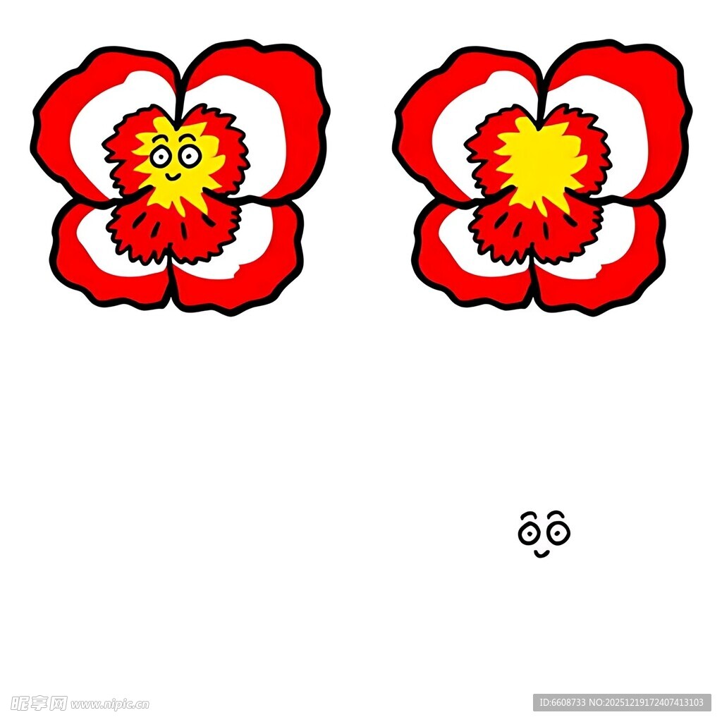 两朵卡通风格花朵图案