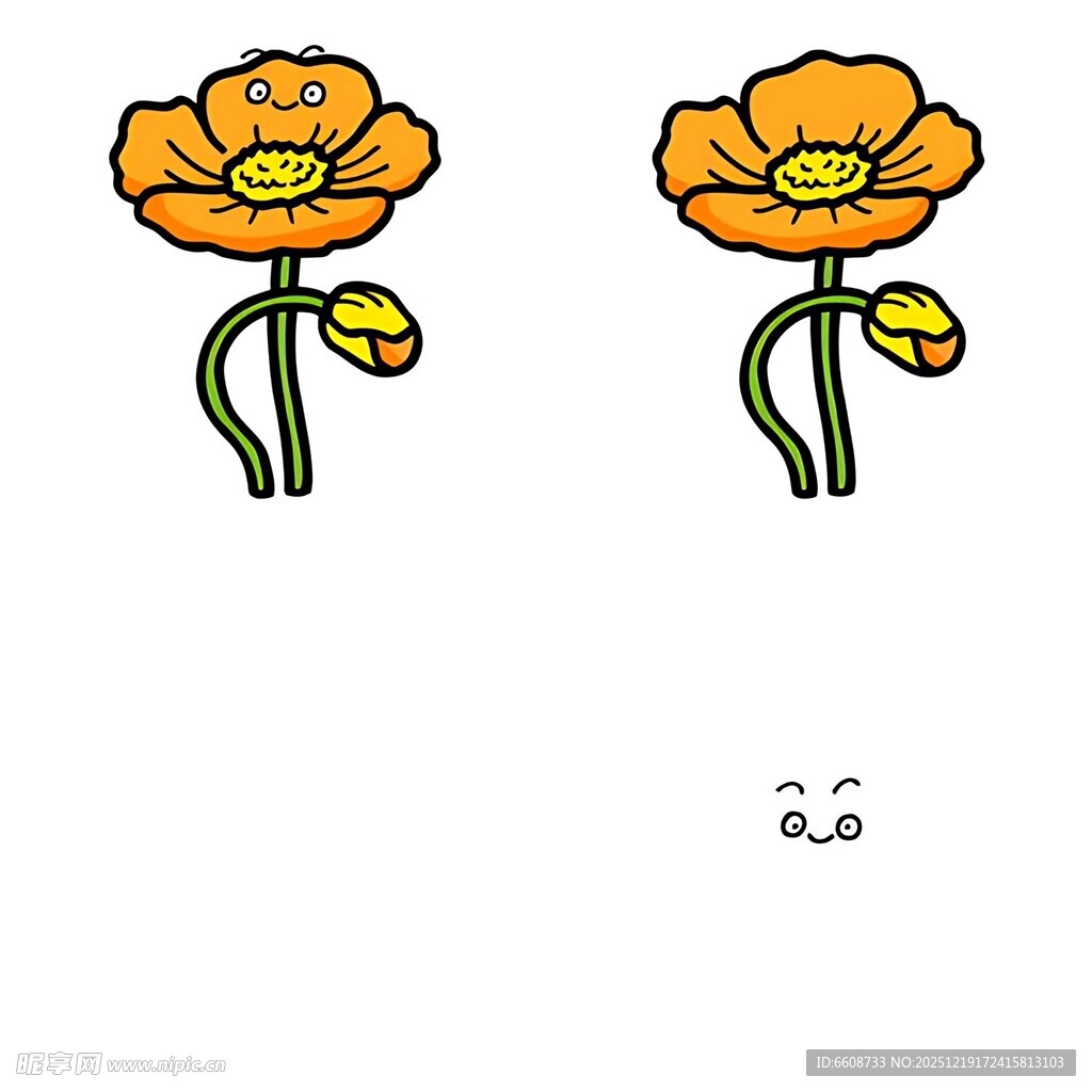 两朵卡通风格橙色小花