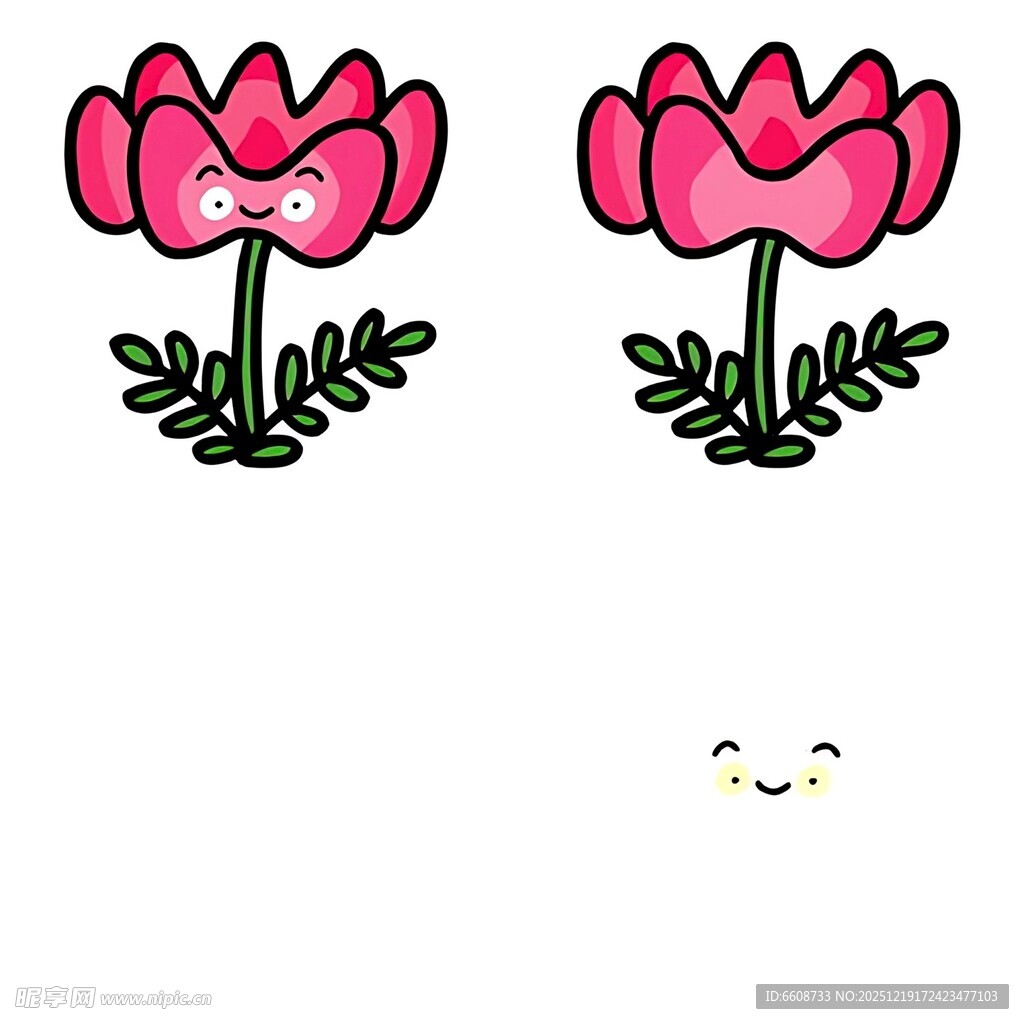 两朵可爱卡通粉色花朵