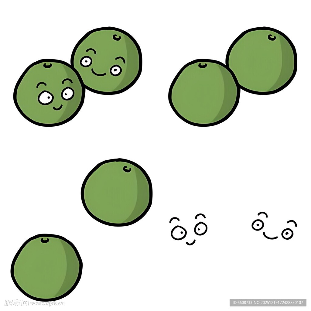 可爱表情的绿色圆球