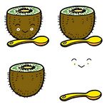 可爱猕猴桃与勺子趣味插画