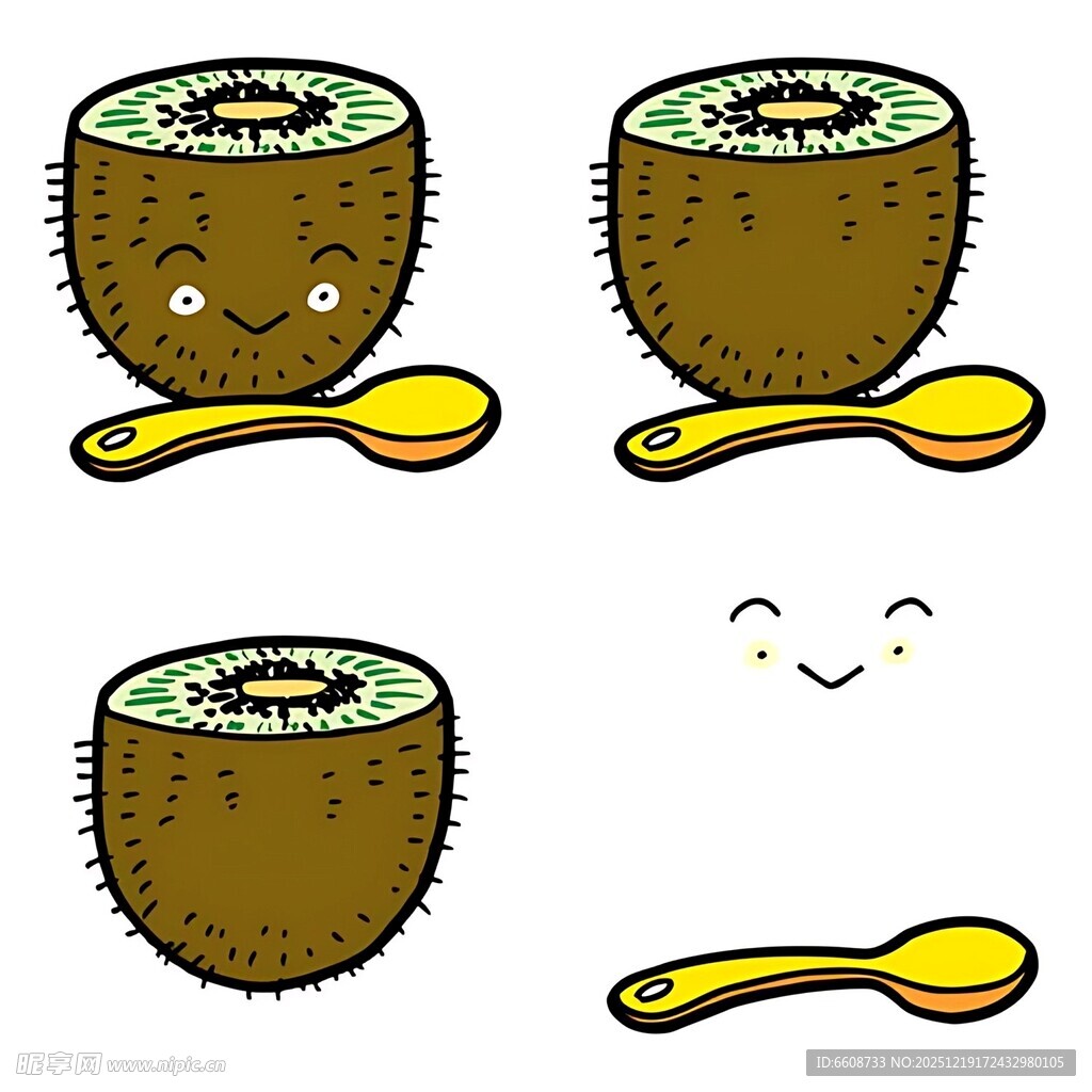 可爱猕猴桃与勺子趣味插画