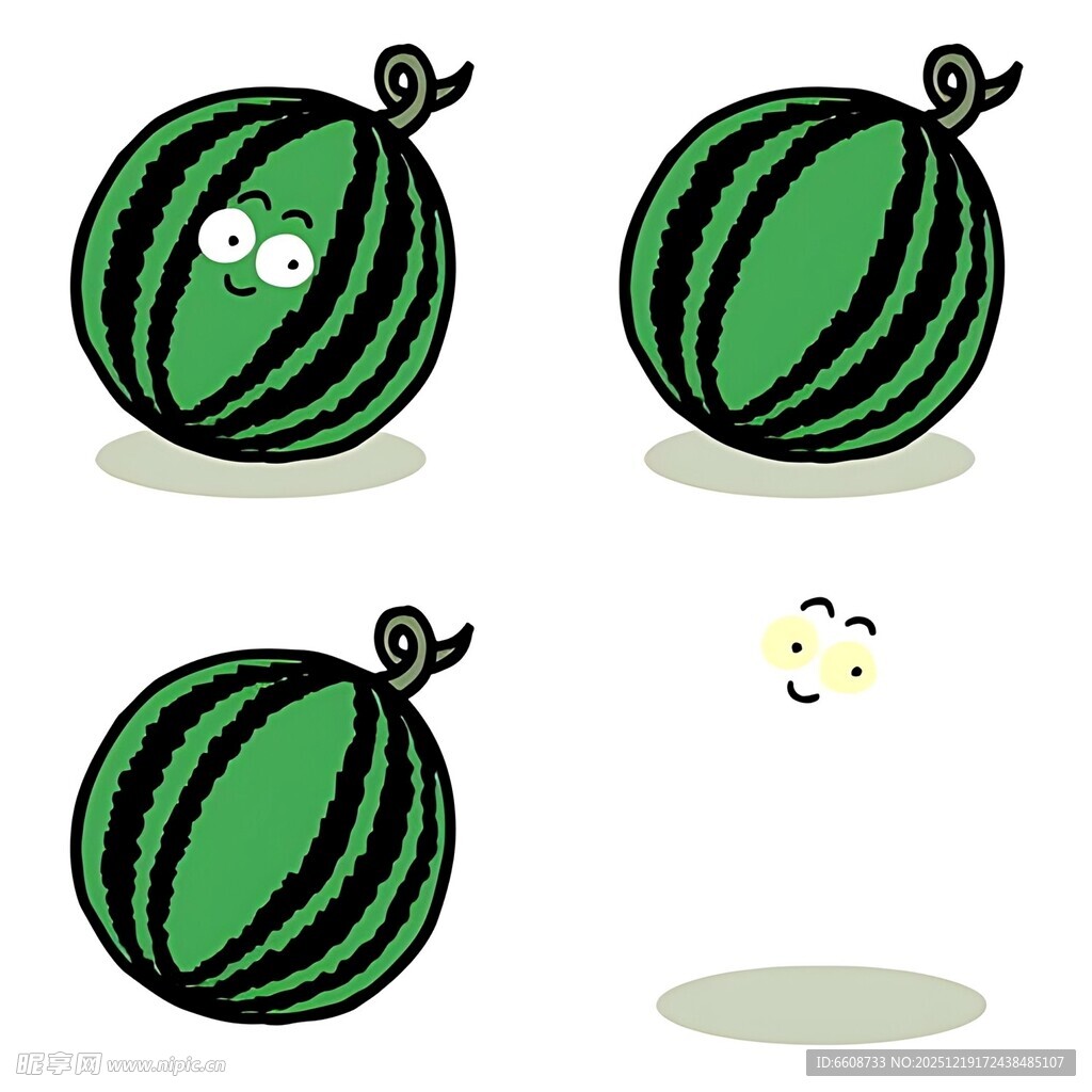 卡通西瓜与飞舞的昆虫