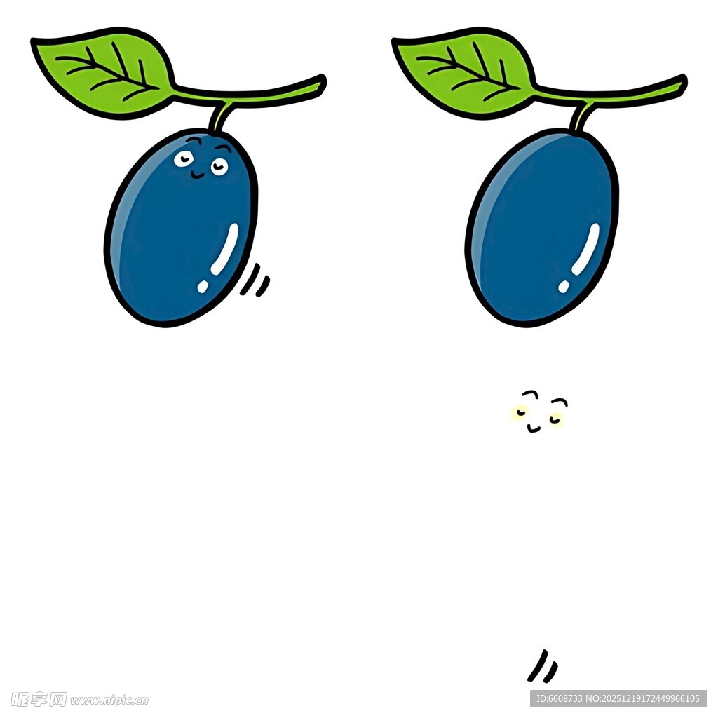 两颗带叶的蓝色果实