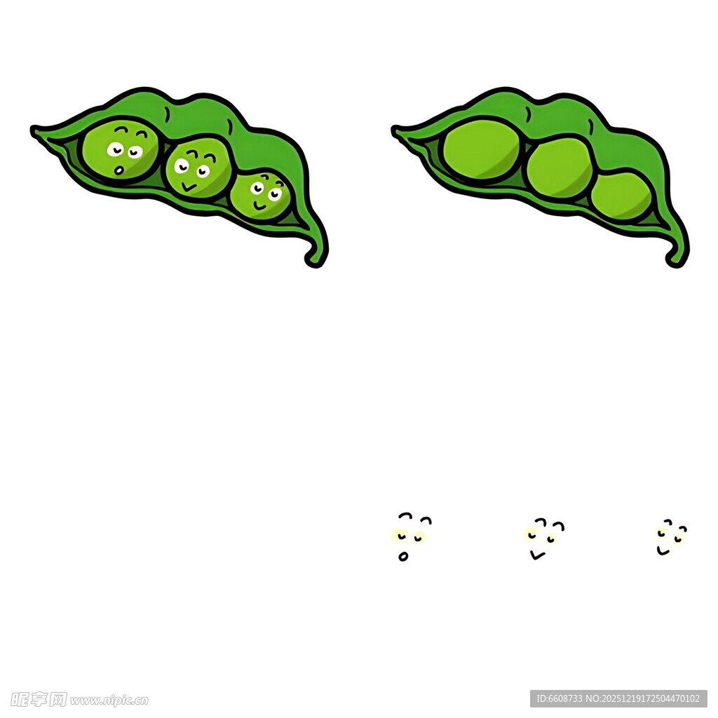 剥开的青豆与散落豆子