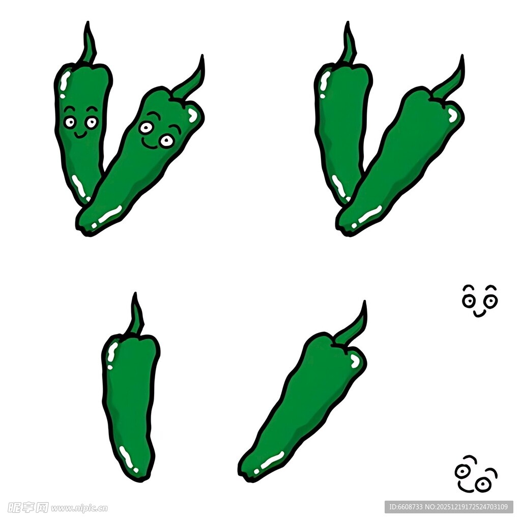 可爱表情的手绘青辣椒