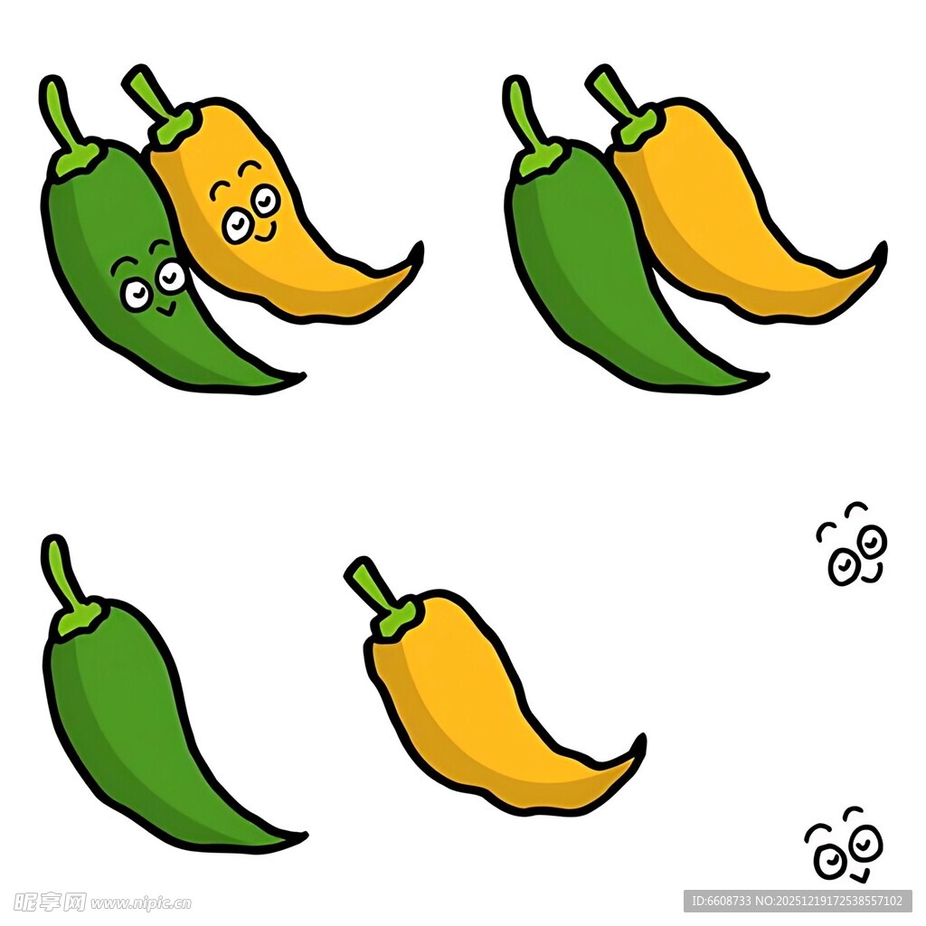 可爱表情的青黄辣椒组合