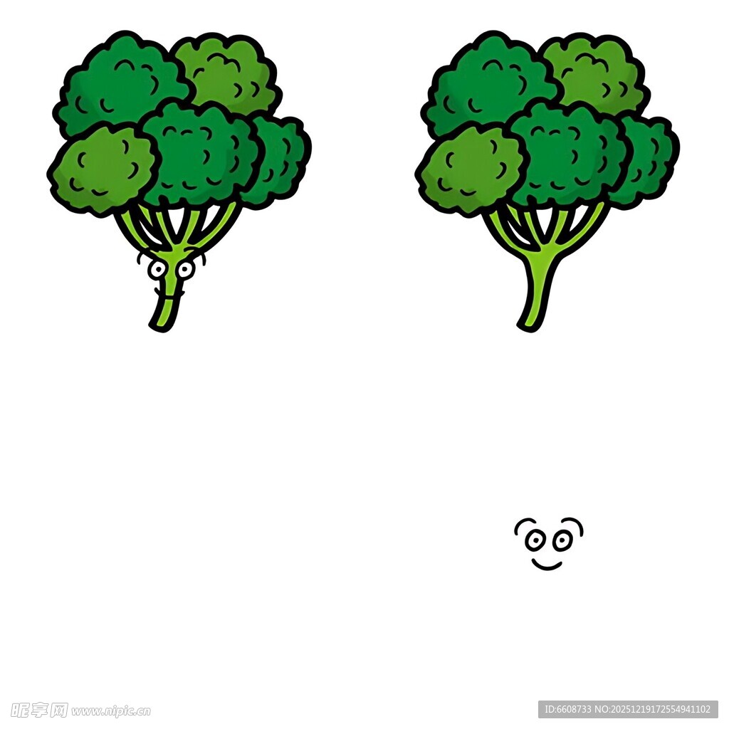 两颗西兰花与小表情图案