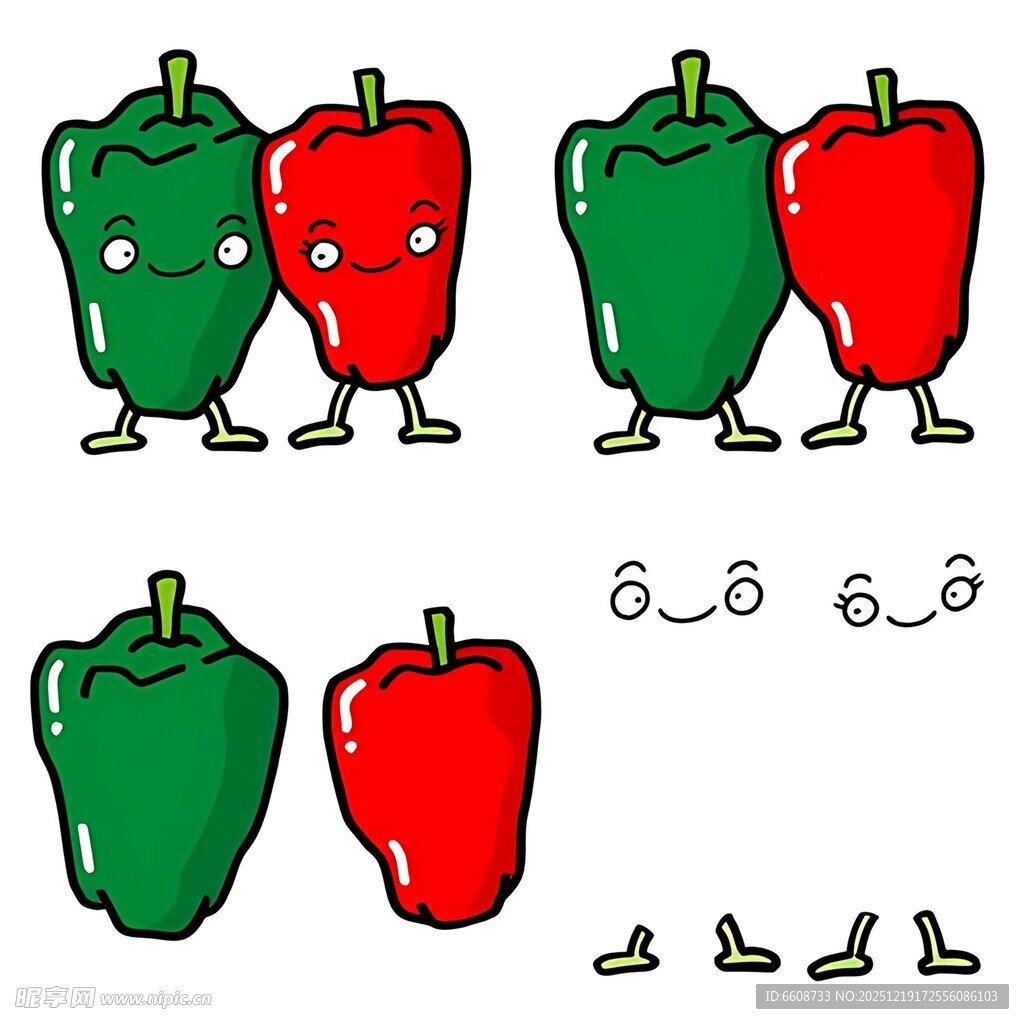 红绿辣椒的趣味互动场景