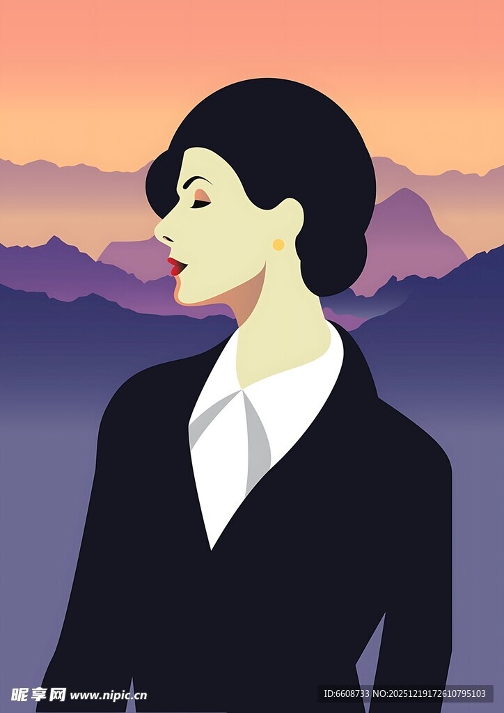 商务女性侧影远山背景