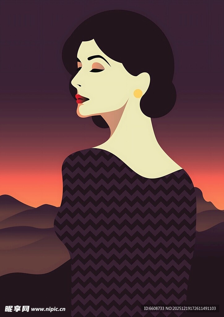 夕阳下的优雅女性背影