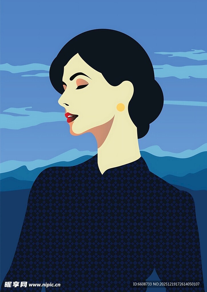 侧脸女子静谧远山背景