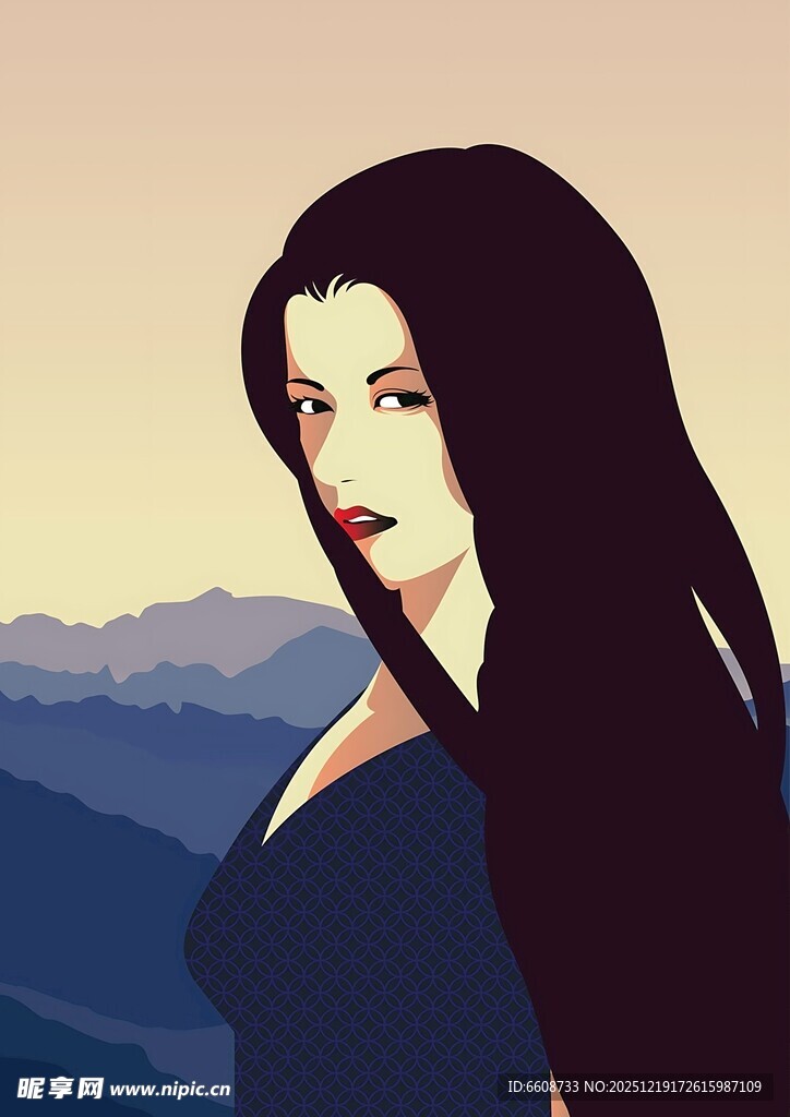 长发女子眺望远方风景