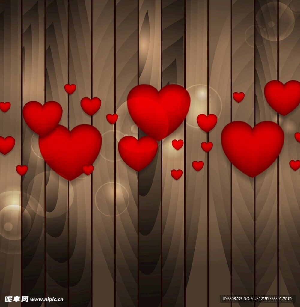 木质背景上的红心装饰
